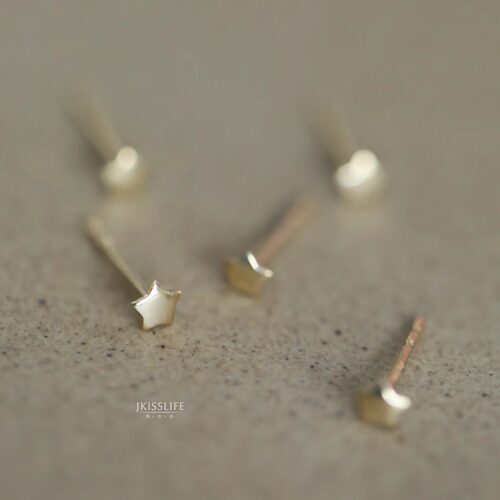 素金耳钉9K黄金星星K金耳饰