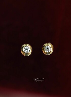 9K黄金 胖乎乎 可爱小灯泡 精致简约微镶K金耳钉耳饰 百搭通勤