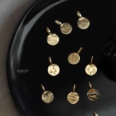 简约日常 素金圆牌迷你闪闪K金金币小坠挂坠 9K黄金 星座项链吊坠