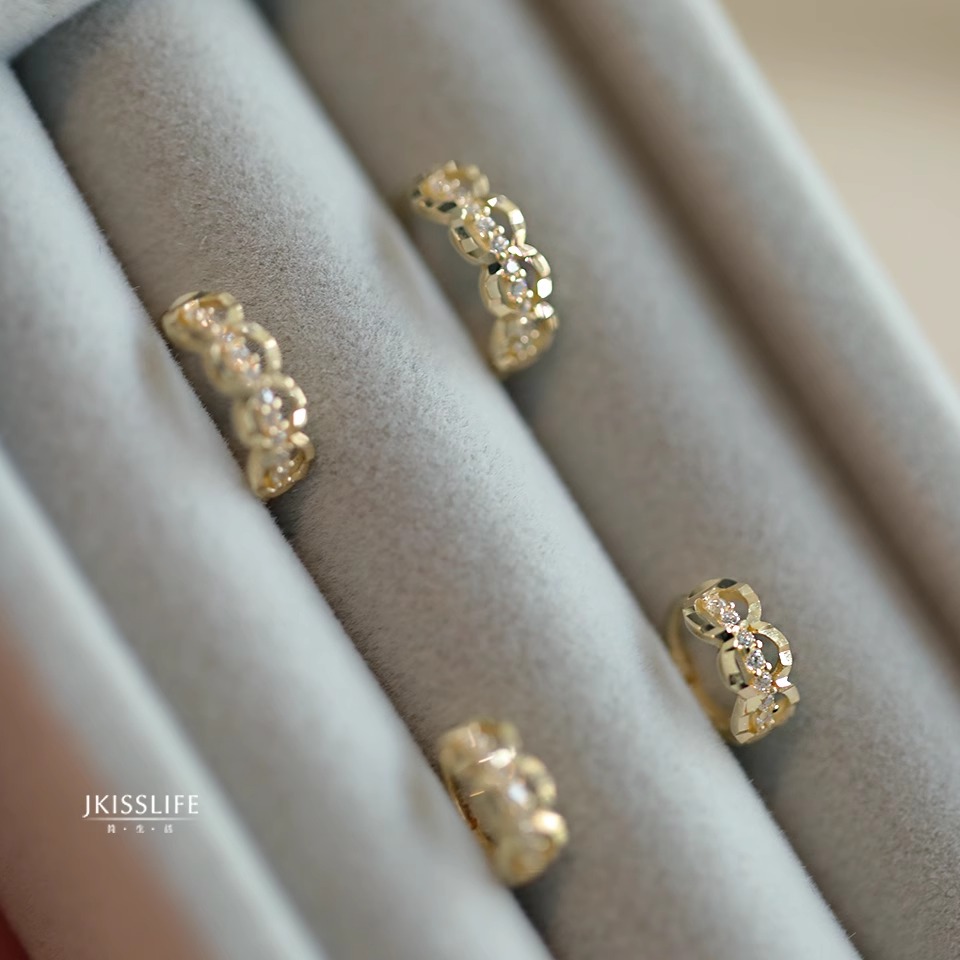 9K黄金切面蝴蝶花边耳环耳骨环