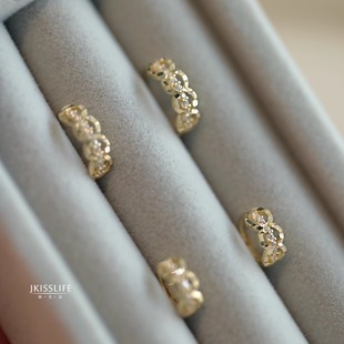9K黄金 文艺风 闪亮蝴蝶花边 精致刻面蕾丝感K金耳环耳骨环 法式