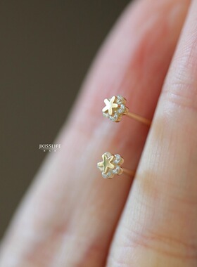 9K黄金 日系mini可爱星星花 精致清新K金耳钉耳饰 日常百搭小巧