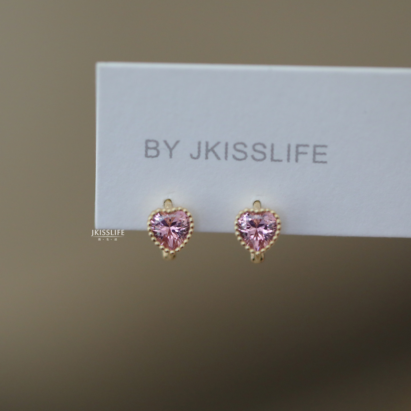 9K黄金 温柔霞光 甜美粉色桃心精致蛋糕边K金耳骨环耳环 可爱减龄