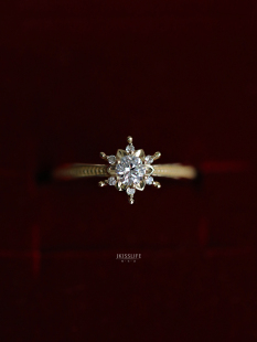 9K黄金  初雪  闪耀雪花镶嵌K金戒指指环 精致唯美法式浪漫 礼物
