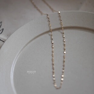 14K黄金 波光粼粼 精致吻字项链 素金亮闪K金锁骨链 极简叠戴百搭