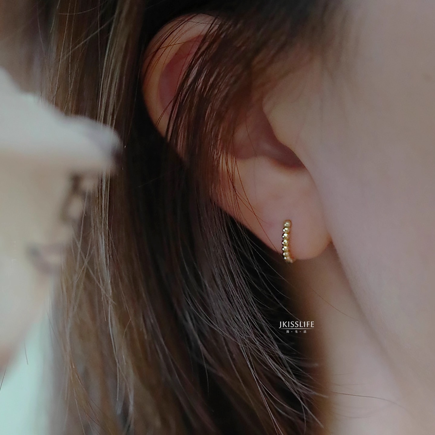 9K黄金 时髦金豆豆 百搭chic叠戴 极简素金K金耳环耳圈 日常通勤