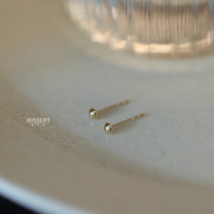 9K黄金 mini可爱扁扁小金豆 素金日常通勤百搭K金耳钉 极简亮闪