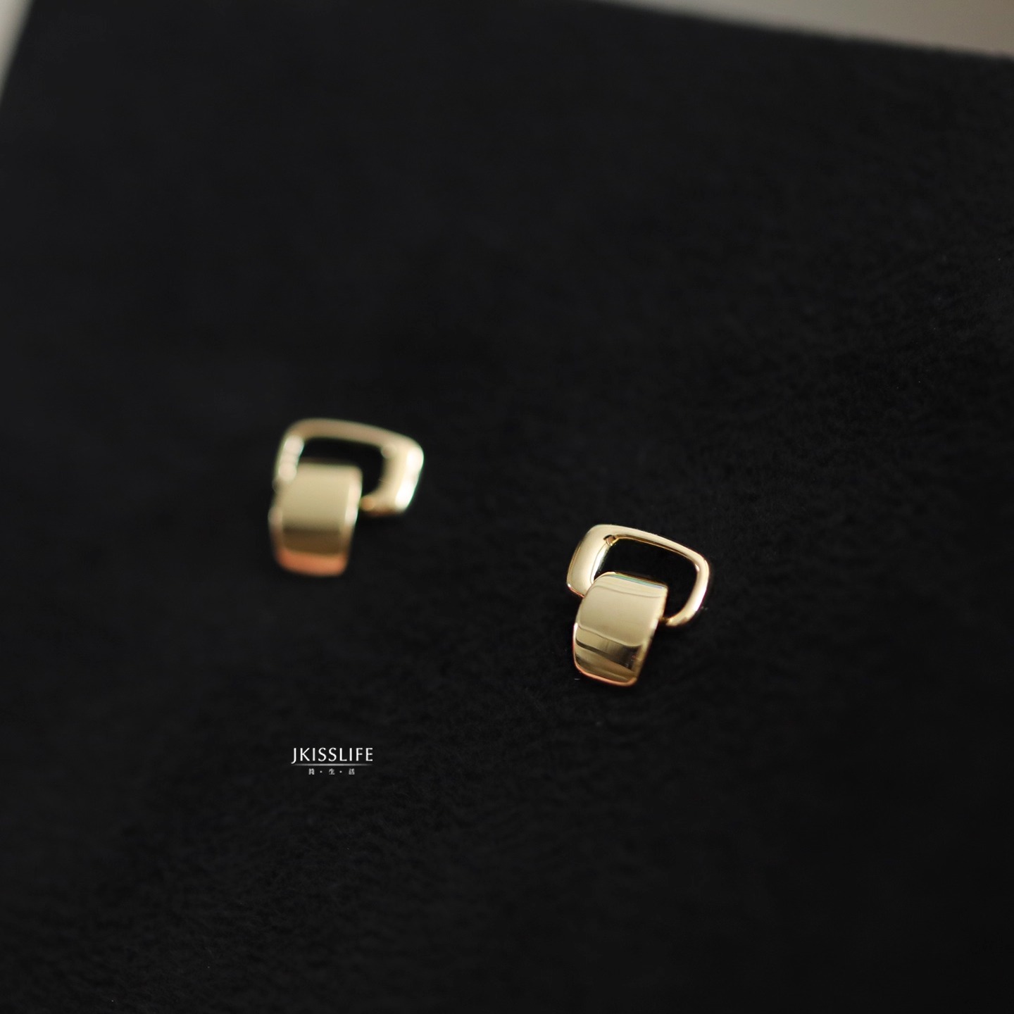 9K黄金日系极简方块K金耳钉