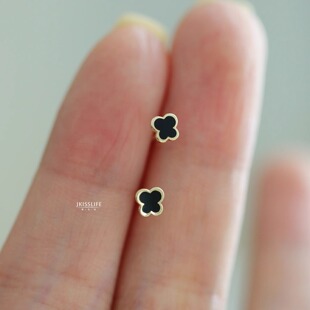 9K黄金 极简迷你黑色精致小蝴蝶 日常百搭小巧可爱耳钉 简约通勤