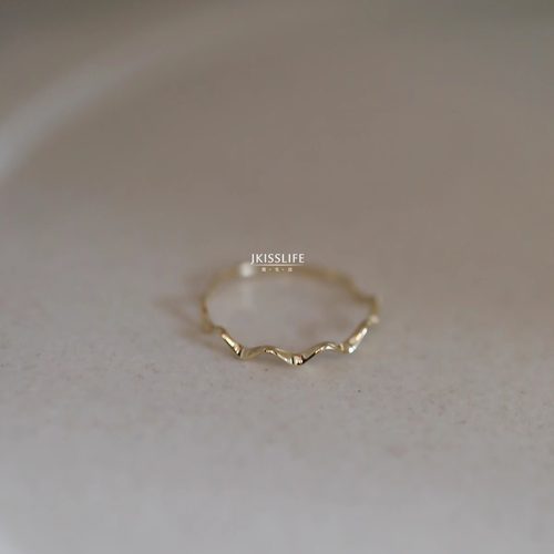 极简波浪K金戒指叠戴通勤好搭配