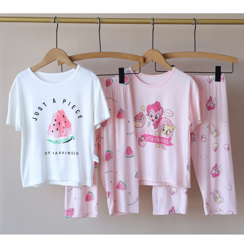 夏装新款~女童莫代尔面料家居服套装奶皮子超软超舒适卡通印花