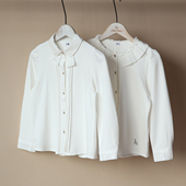 百搭针织棉弹力英伦 女中大童学院风白色翻领衬衣衬衫 25年秋装 新款