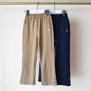 春秋款~女中大童弹力显瘦修身款扣子罗马布微喇裤休闲长裤1087