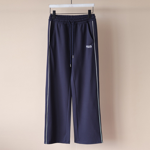26年春装上新~男女中大童藏青色侧白条校服裤子休闲裤直筒裤弹力