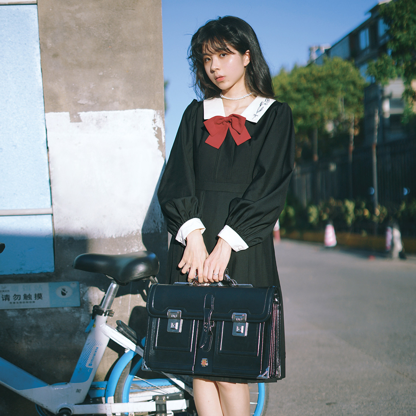 樱花家族jk制服【甜酒舞会】优雅学院黑色连衣裙百褶裙长袖套装女