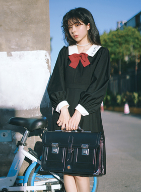 樱花家族jk制服【甜酒舞会】优雅学院黑色连衣裙百褶裙长袖套装女