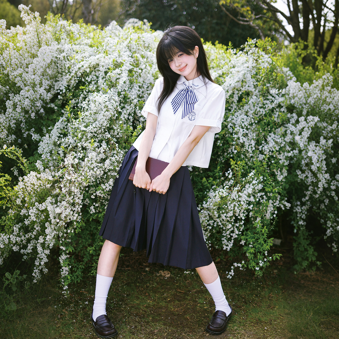 樱花家族jk制服【圣黛莉中学】日系学院风白色衬衫短袖短款套装女