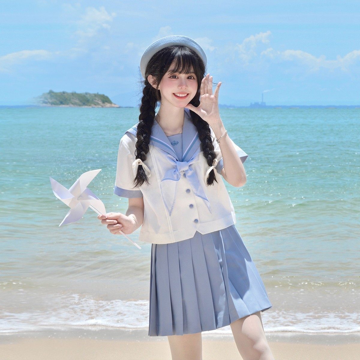 樱花家族原创jk制服【初霁】水色日系学院风水手服短袖上衣套装女