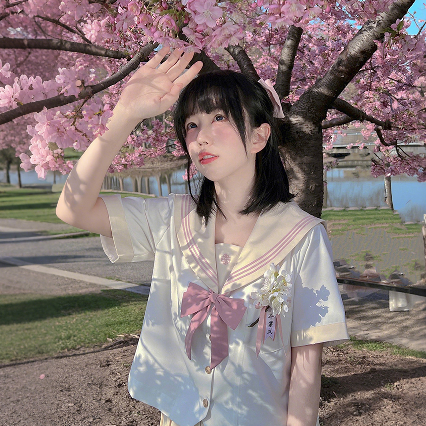 樱花家族jk制服【京华樱】粉色三本甜美水手服原创夏服短袖套装女