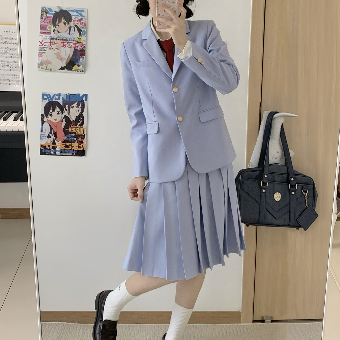 日系水色jk制服西服套装图片