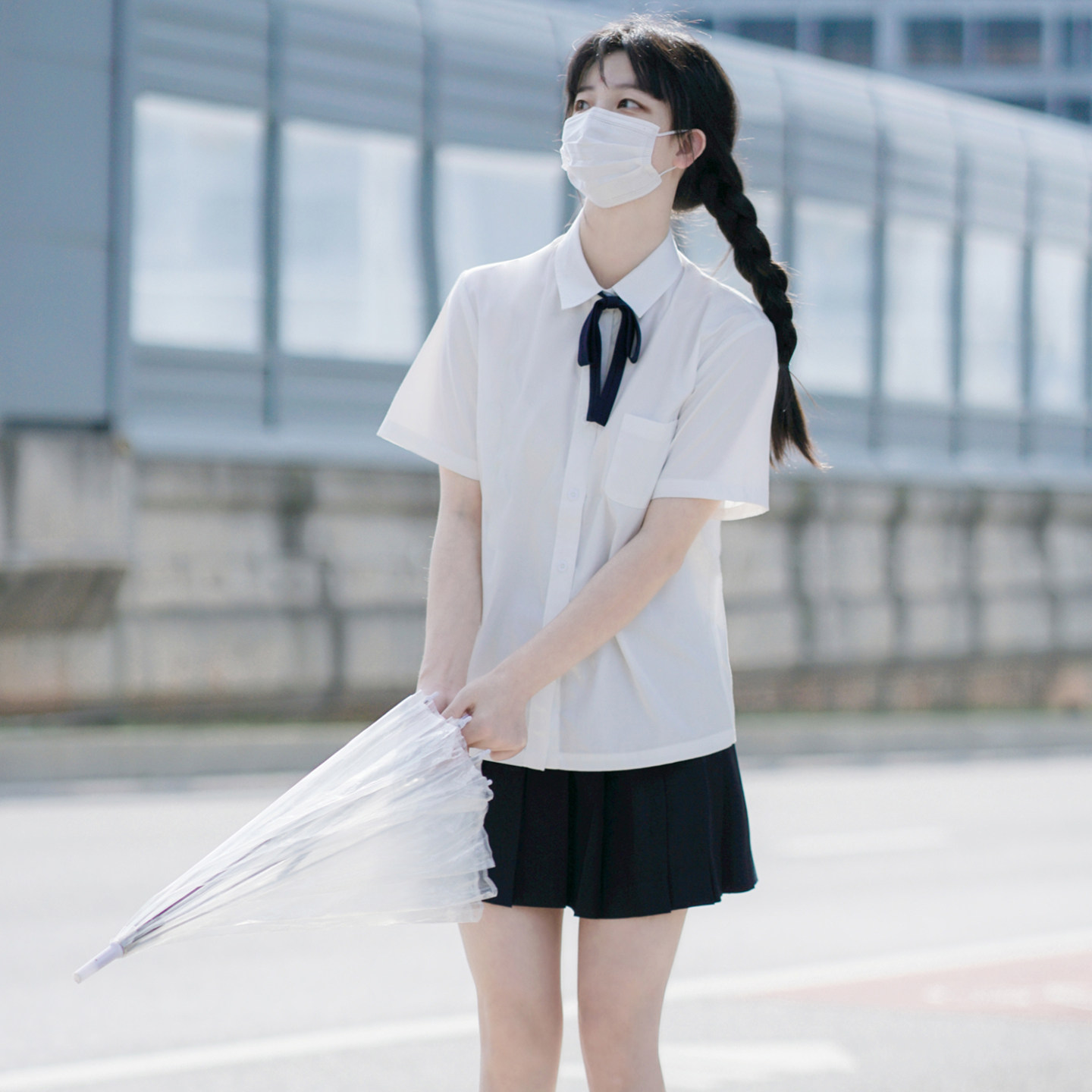 樱花家族jk制服白色衬衫 基础校供感方领短袖学生班服套装定制女