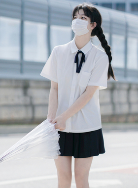 樱花家族jk制服白色衬衫 基础校供感方领短袖学生班服套装定制女