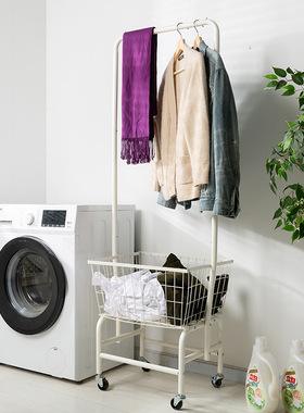 怡家宜室家用铁艺落地衣架北欧简约室内多功能衣帽架金属带轮衣篮