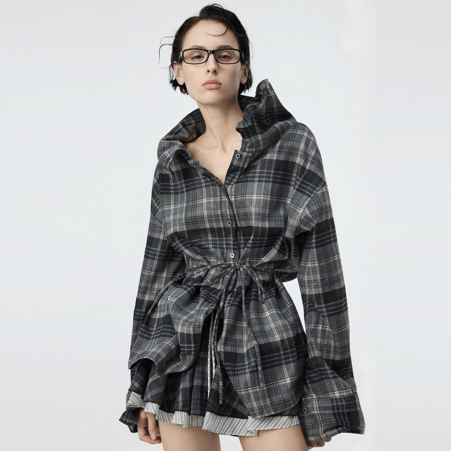 鱼骨外套秋冬抽绳收腰外套衬衫