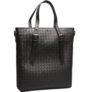 男士竖款手提包高端真皮大容量新款斜挎包编织潮牌单肩包托特男包