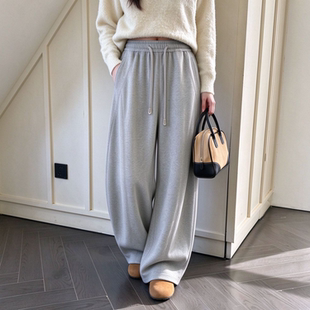 Soinku/潮型库垂感宽松休闲卫裤女慵懒风运动直筒裤美式阔腿裤男