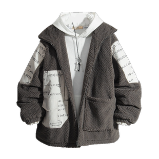SOINKU国潮羊羔毛绒棉衣初中男生冬加厚棉服日系复古工装棉袄外套