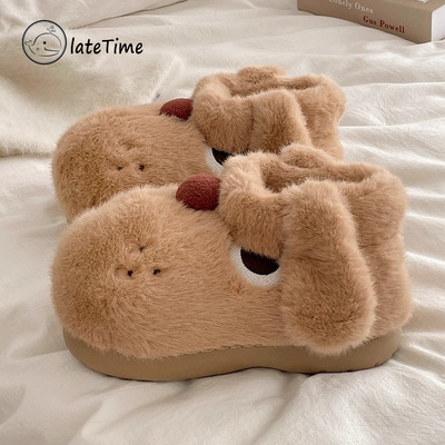 chikoku小狗棉拖鞋女可爱秋冬室内保暖毛绒棉鞋包跟家居棉拖情侣
