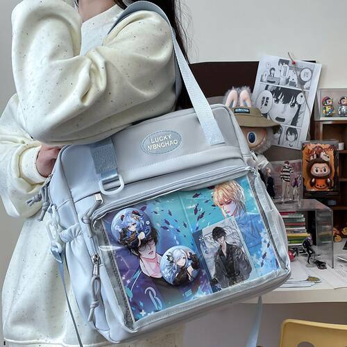 日系手提托特痛包女大容量学生党双肩斜挎两用包可爱吧唧谷子娃包