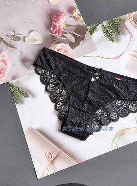三105-180斤南非INT黑色镂空软蕾丝透明水钻性感中腰女包臀三角裤
