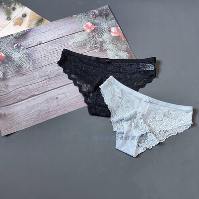 三120-170斤丹麦VRS黑浅蓝色镂空软蕾丝中腰女性感大码包臀三角裤