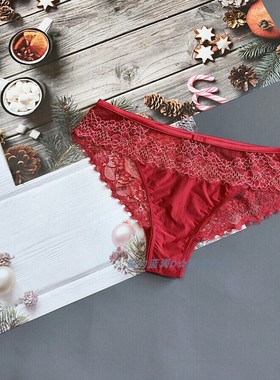 三135-150斤德国ESP暗红色珠光冰丝性感内裤中腰女蕾丝包臀三角裤