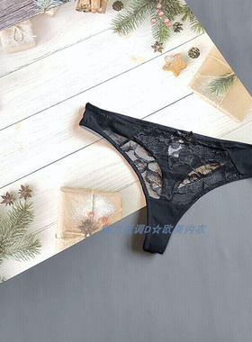 三80-160斤西班牙INT黑色透视网纱镂空软蕾丝性感T裤低腰女丁字裤