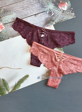 三80-170斤 南非IDE橘棕透明镂空酱紫色蕾丝性感中腰女半臀三角裤