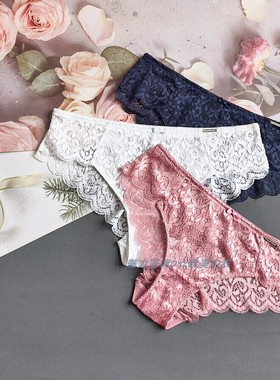 三95-175斤 法国DAN藏蓝色镂空蕾丝内裤性感粉低腰女大半臀三角裤