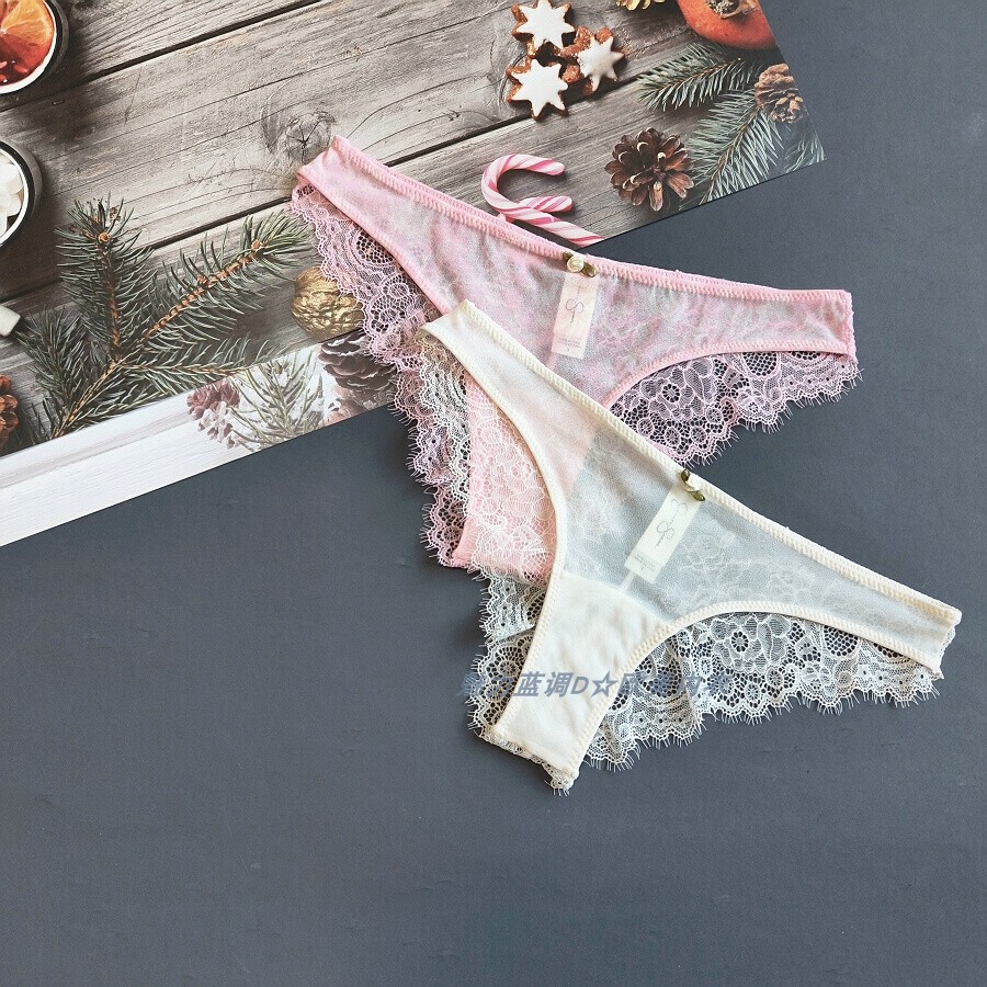 三105-155斤 美国JES睫毛软蕾丝透明网纱性感低腰女比基尼三角裤