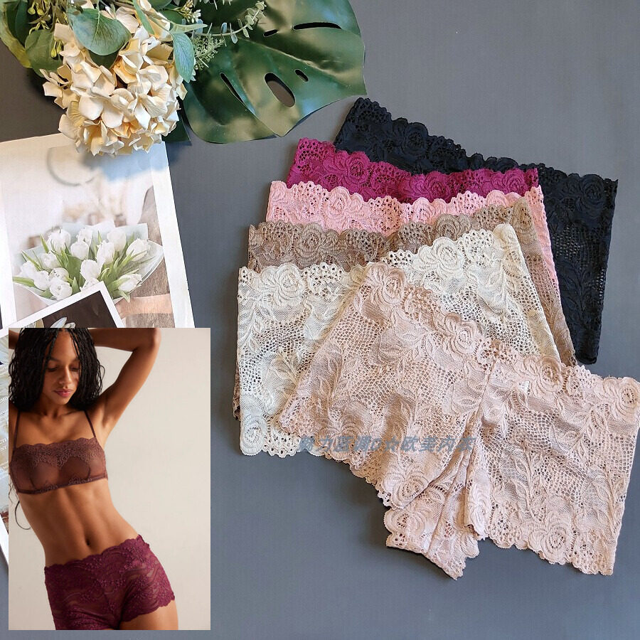 三105-145斤 西班牙ILU纯色镂空柔软蕾丝中高腰女无痕包臀平角裤