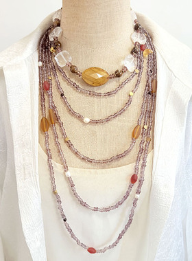 【原创孤品】天然水晶石头玛瑙珍珠超长毛衣链项链原宿新中式配饰