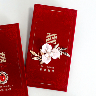 新款高奢白玉兰花丝绒红包袋结婚婚礼订婚敬茶接亲随份子利是封