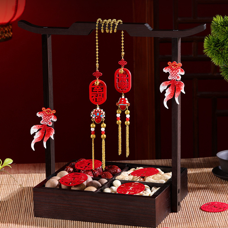 早生贵子果盘结婚四宫格盒提篮