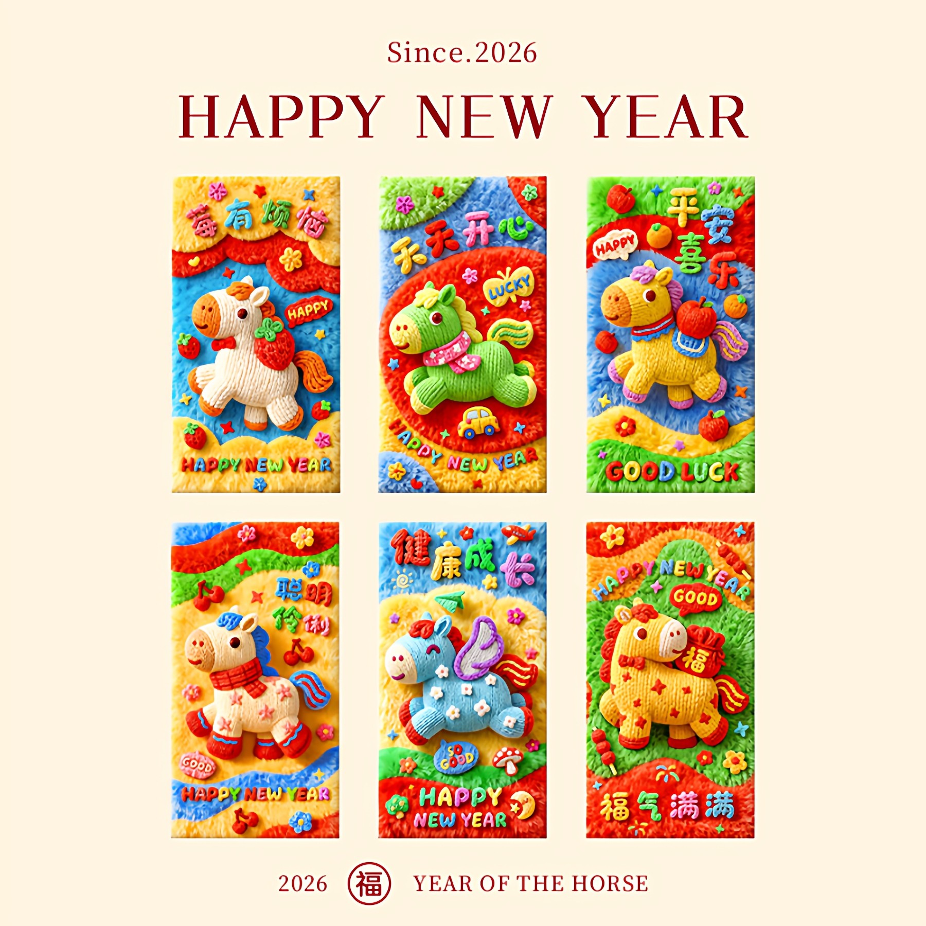 2026马年5D红包袋仿立体刺绣卡通