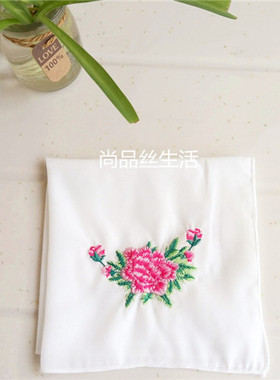 可定做名称尺寸真丝刺绣花手帕