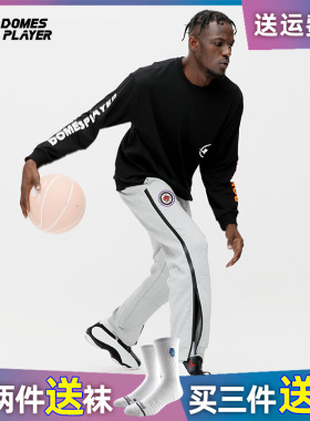 秋季灰色运动裤男美式拉链侧开热身训练出场篮球长裤国潮束脚卫裤