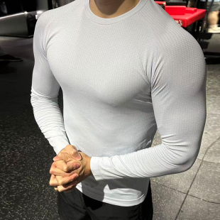 打底衫 LU家同款 T恤显壮修身 训练健身衣速干运动长袖 无缝提花美式