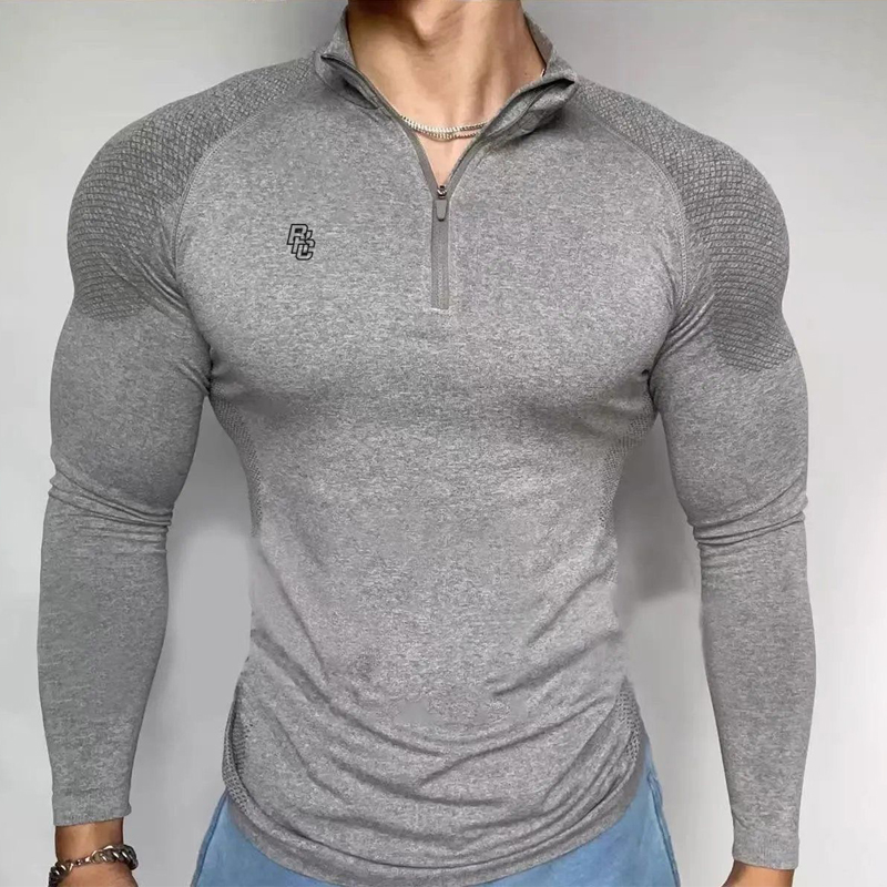 鲨鱼同款无缝提花运动长袖T恤男