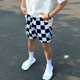 不过膝四分裤 男潮流复古运动休闲裤 子 棋盘格篮球短裤 BKCXZICE美式